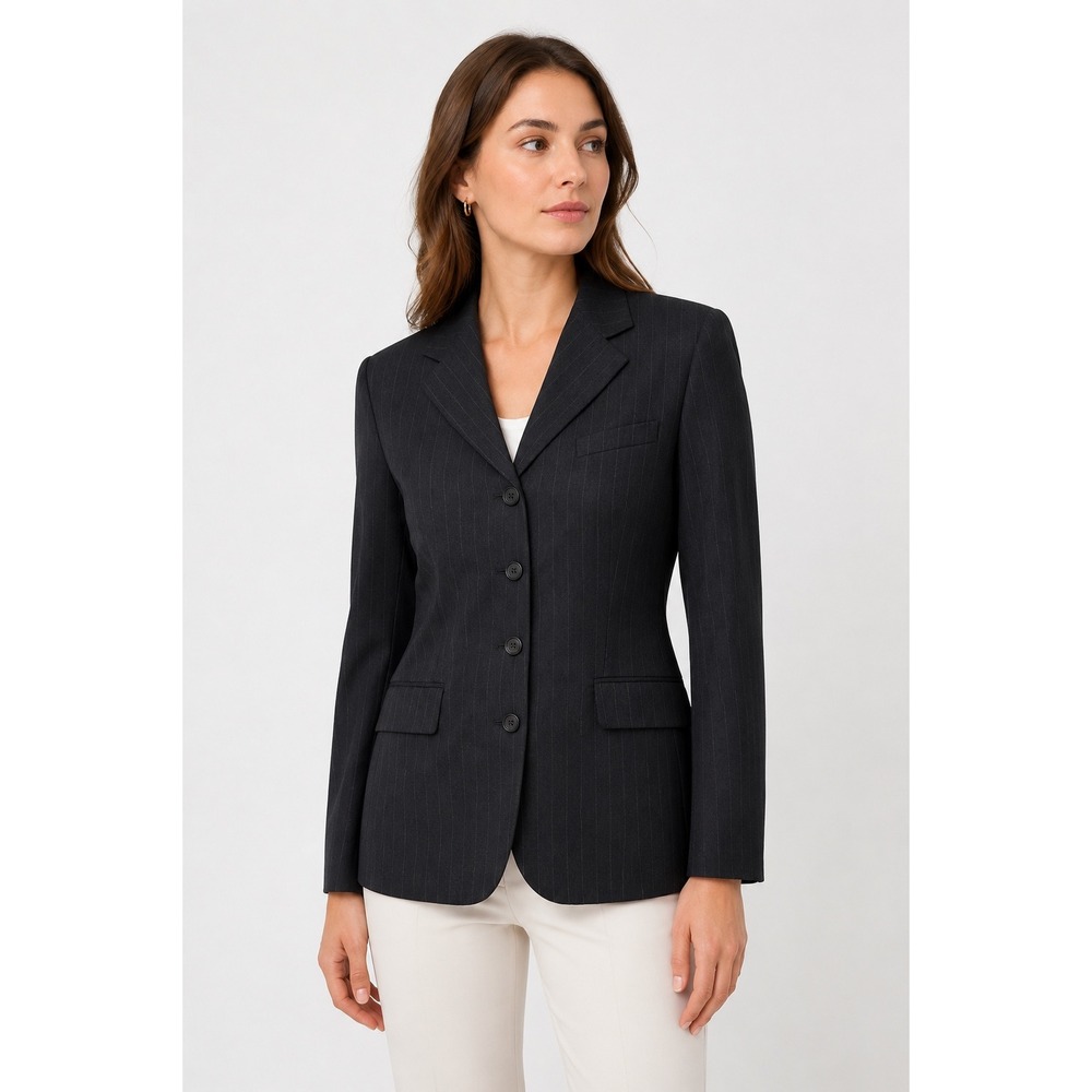 Lauren Ralph Lauren Blazer Women 12 Gray Pinstripe 100% Worsted Wool Vintage USA
